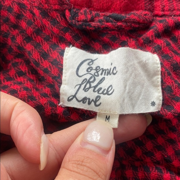 Cosmic Blue Love Plaid Red Shirt 100% Cotton - Picture 2 of 5